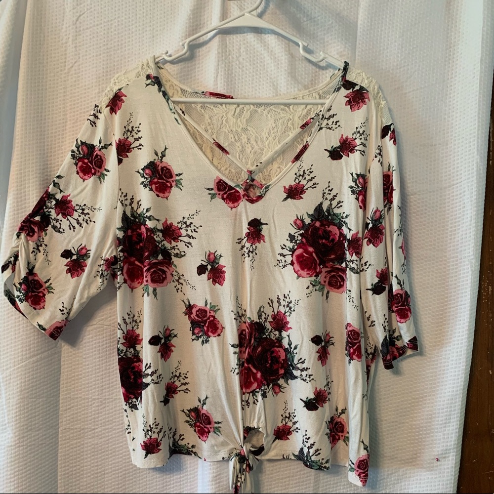 Sold. Floral and lace top